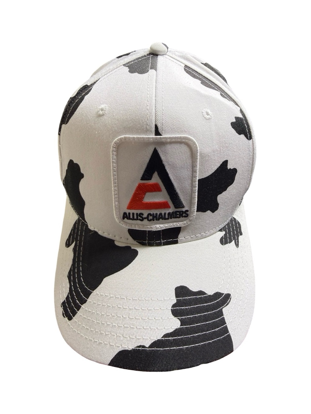 Allis-Chalmers Cow Print Snapback Hat Black White Farmcore Trucker Cap